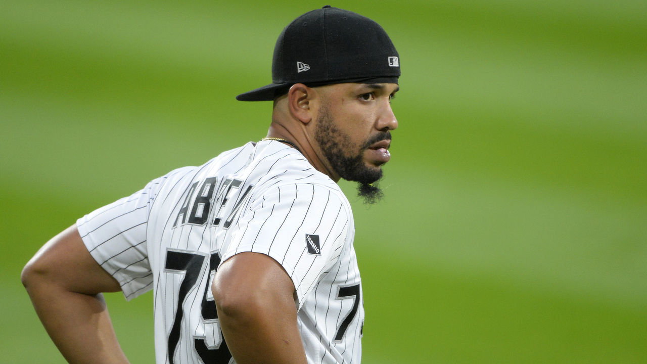 CHICAGO - SEPTEMBER 11: Jose Abreu #79 of the Chicago White Sox loosens up prior to the game against the Detroit Tigers on September 11, 2020 at Guaranteed Rate Field in Chicago, Illinois.