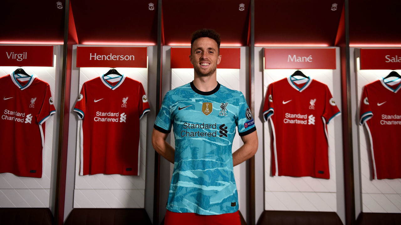LIVERPOOL, ENGLAND - SEPTEMBER 19: New signing Diogo Jota of Liverpool at Anfield on September 19, 2020 in Liverpool, England.
