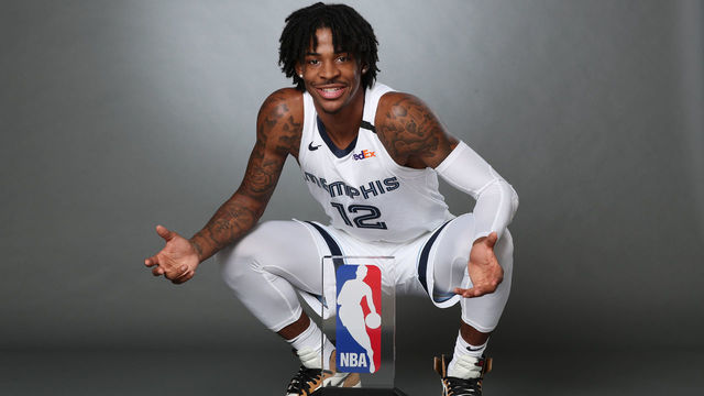 EADS, TN - SEPTEMBER 3: Ja Morant #12 of the Memphis Grizzlies holds the Eddie Gottlieb Trophy for a portrait after being named the 2019-20 Kia NBA Rookie of the Year on September 3, 2020 in Eads, Tennessee. NOTE TO USER: User expressly acknowledges and agrees that, by downloading and/or using this photograph, user is consenting to the terms and conditions of the Getty Images License Agreement. Mandatory Copyright Notice: Copyright 2020 NBAE