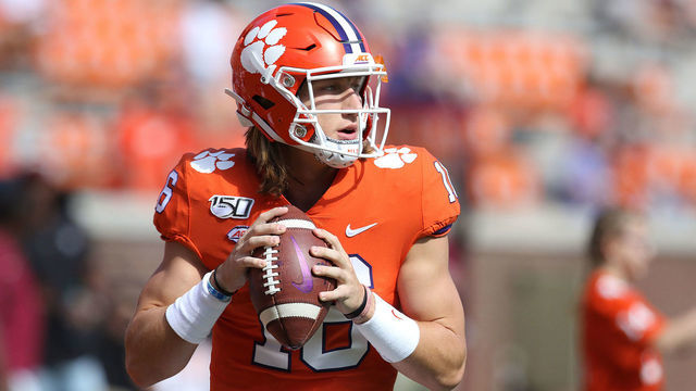 CLEMSON, SC - OCTOBER 12: Trevor Lawrence (16) quarterback of Clemson during a college football game between Florida State Seminoles and the Clemson Tigers on October 12, 2019, at Clemson Memorial Stadium in Clemson, SC.