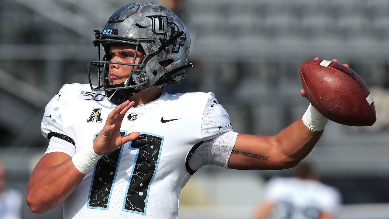 ORLANDO, FL - NOVEMBER 02: Dillon Gabriel #11 of the UCF Knights warms up during an NCAA football game between the Houston Cougars and the UCF Knights at Spectrum Stadium on November 2, 2019 in Orlando, Florida.