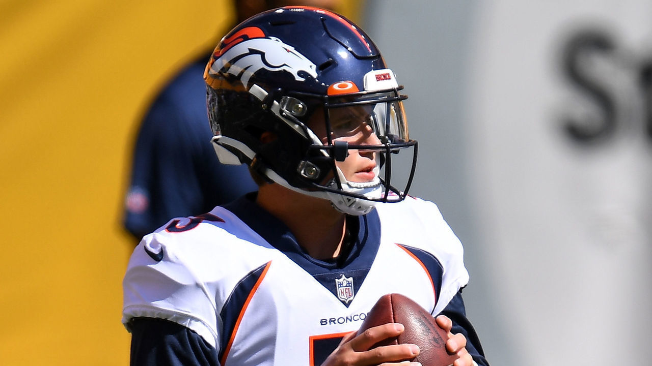 PITTSBURGH, PA - SEPTEMBER 20: Drew Lock #3 of the Denver Broncos warms up prior to the game against the Pittsburgh Steelers at Heinz Field on September 20, 2020 in Pittsburgh, Pennsylvania.