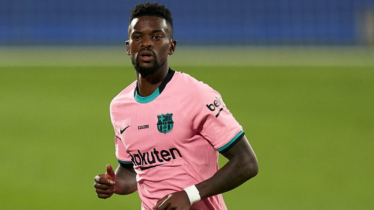 BARCELONA, SPAIN - SEPTEMBER 16: Nelson Semedo of FC Barcelona looks on during the pre-season friendly match between FC Barcelona and Girona at Estadi Johan Cruyff on September 16, 2020 in Barcelona, Spain.
