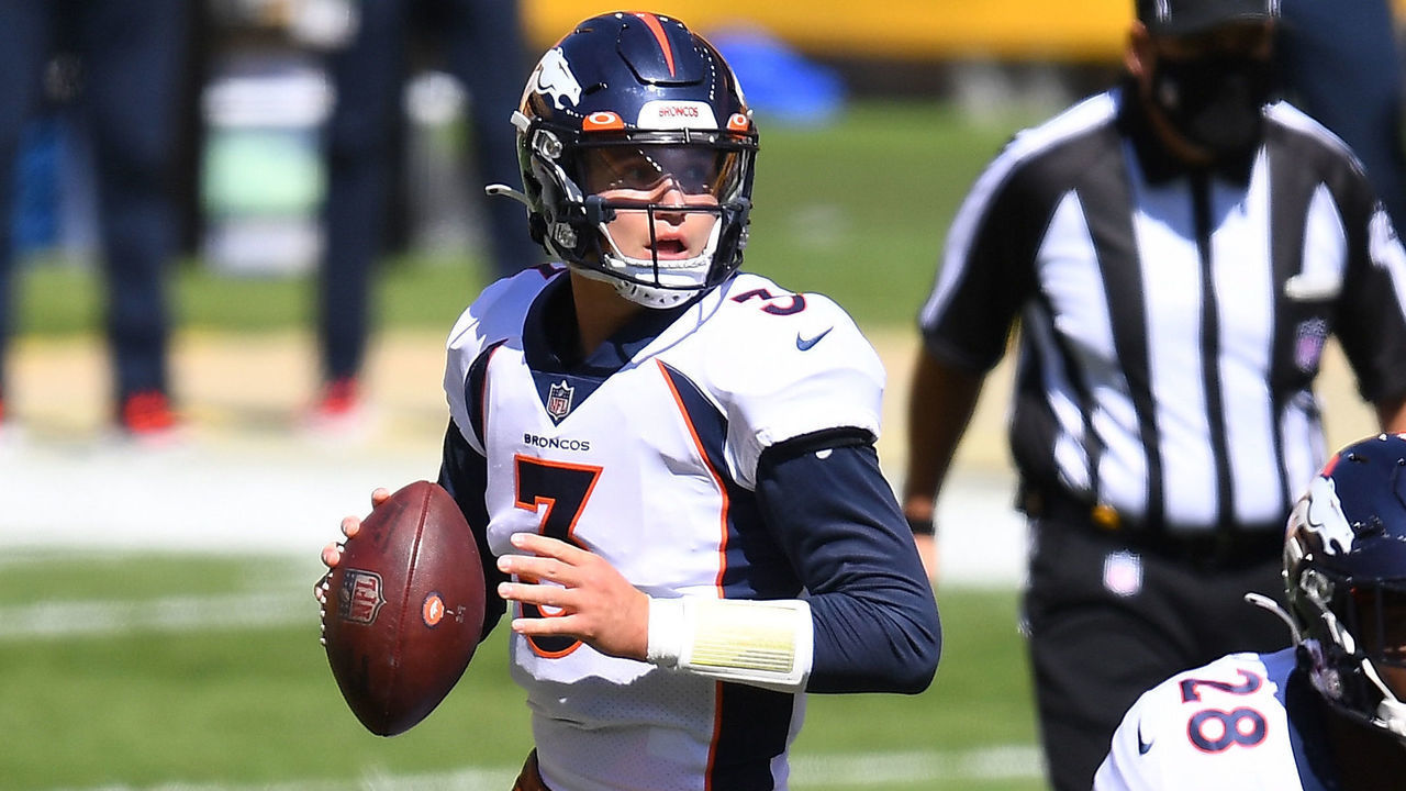 PITTSBURGH, PA - SEPTEMBER 20: Drew Lock #3 of the Denver Broncos throws a pass during the first quarter against the Pittsburgh Steelers at Heinz Field on September 20, 2020 in Pittsburgh, Pennsylvania.