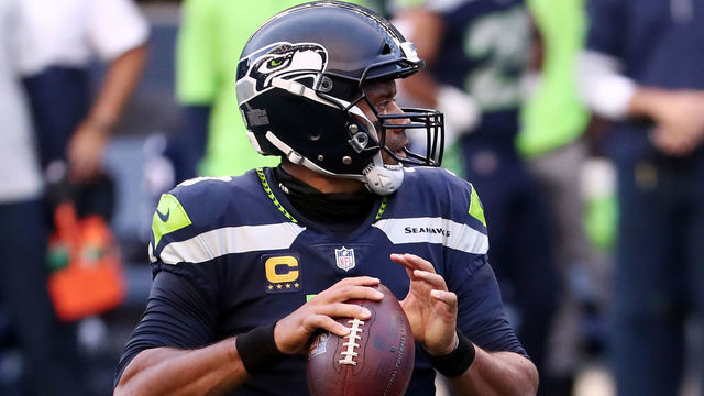 SEATTLE, WASHINGTON - SEPTEMBER 20: Russell Wilson #3 of the Seattle Seahawks looks to pass during the first half against the New England Patriots at CenturyLink Field on September 20, 2020 in Seattle, Washington.