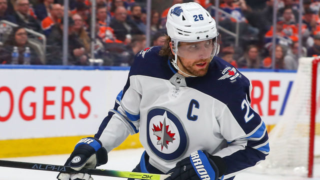 EDMONTON, AB - FEBRUARY 29: Winnipeg Jets Right Wing Blake Wheeler (26) looks for a pass in the third period during the Edmonton Oilers game versus the Winnipeg Jets on February 29, 2020 at Rogers Place in Edmonton, AB.