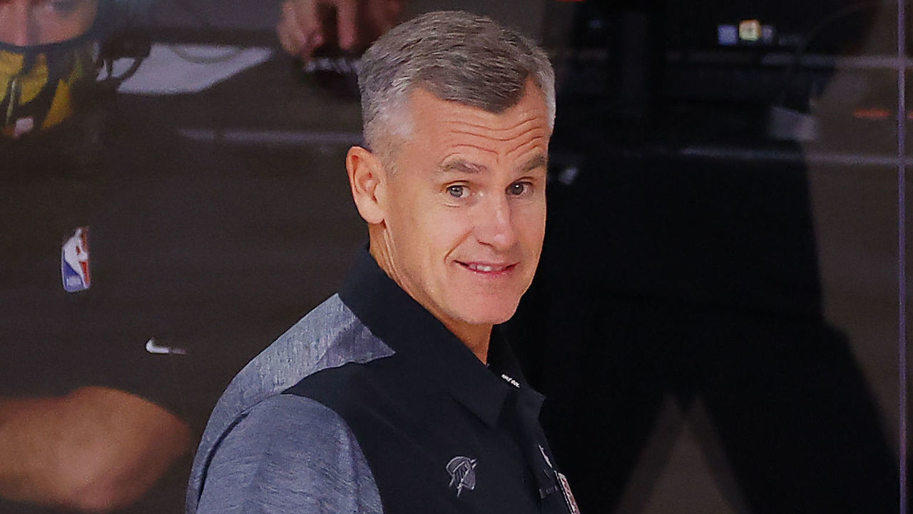 LAKE BUENA VISTA, FLORIDA - AUGUST 20: Billy Donovan of the Oklahoma City Thunder during the second quarter against the Houston Rockets in Game Two of the Western Conference First Round during the 2020 NBA Playoffs at AdventHealth Arena at ESPN Wide World Of Sports Complex on August 20, 2020 in Lake Buena Vista, Florida.