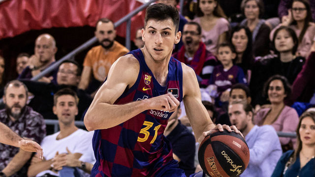 BARCELONA, SPAIN - NOVEMBER 03: Leandro Bolmaro, player of Fc Barcelona, in action Spanish basketball league, Liga Endesa, match played between FC Barcelona and Montakit Fuenlabrada at Palau Blaugrana on November 03, 2019 in Barcelona, Spain.