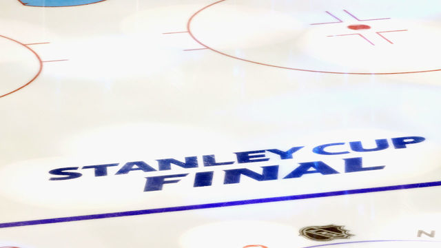 EDMONTON, ALBERTA - SEPTEMBER 19: A graphic view of in-ice logos prior to the game between the Dallas Stars and the Tampa Bay Lightning in Game One of the 2020 NHL Stanley Cup Final at Rogers Place on September 19, 2020 in Edmonton, Alberta, Canada.