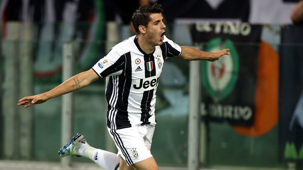ROME, ITALY - MAY 21: Alvaro Morata of Juventus FC celebrates after scoring a goal during the TIM Cup match between AC Milan and Juventus FC at Stadio Olimpico on May 21, 2016 in Rome, Italy.