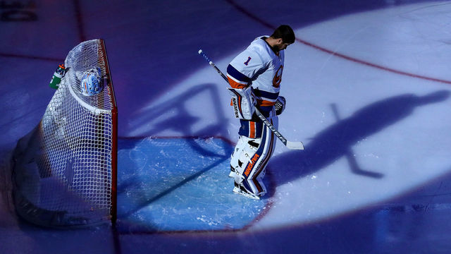 TORONTO, ONTARIO - SEPTEMBER 05: Thomas Greiss #1 of the New York Islanders takes the ice prior to Game Seven of the Eastern Conference Second Round against the Philadelphia Flyers during the 2020 NHL Stanley Cup Playoffs at Scotiabank Arena on September 05, 2020 in Toronto, Ontario.