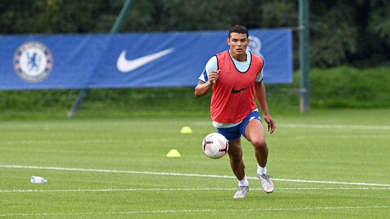COBHAM, ENGLAND - SEPTEMBER 16: Thiago Silva of Chelsea during a training session at Chelsea Training Ground on September 16, 2020 in Cobham, England.