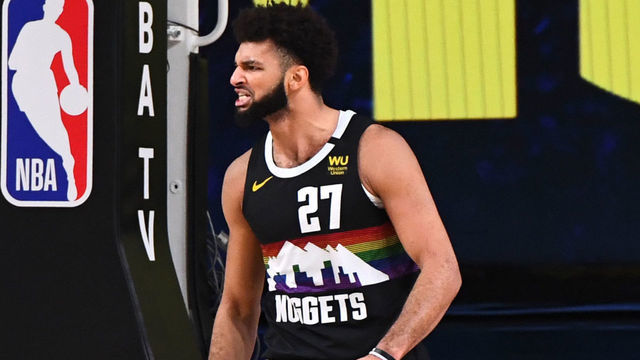 ORLANDO, FL - SEPTEMBER 22: Jamal Murray #27 of the Denver Nuggets reacts to play during Game Three of the Western Conference Finals of the NBA Playoffs on September 22, 2020 at AdventHealth Arena in Orlando, Florida. NOTE TO USER: User expressly acknowledges and agrees that, by downloading and/or using this Photograph, user is consenting to the terms and conditions of the Getty Images License Agreement. Mandatory Copyright Notice: Copyright 2020 NBAE