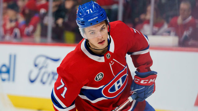 MONTREAL, QC - MARCH 10: Jake Evans (71) of the Montreal Canadiens skates during the warm-up period of the NHL game between the Nashville Predators and the Montreal Canadiens on March 10, 2020, at the Bell Centre in Montreal, QC