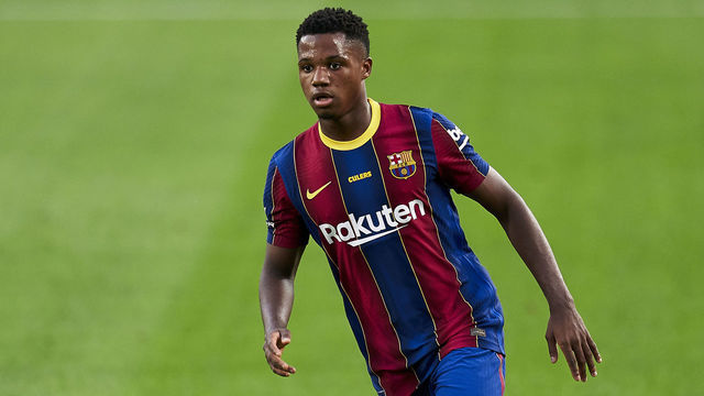 BARCELONA, SPAIN - SEPTEMBER 19: Anssumane Fati of FC Barcelona looks on during the Joan Gamper Trophy match between FC Barcelona and Elche CF at Camp Nou on September 19, 2020 in Barcelona, Spain.