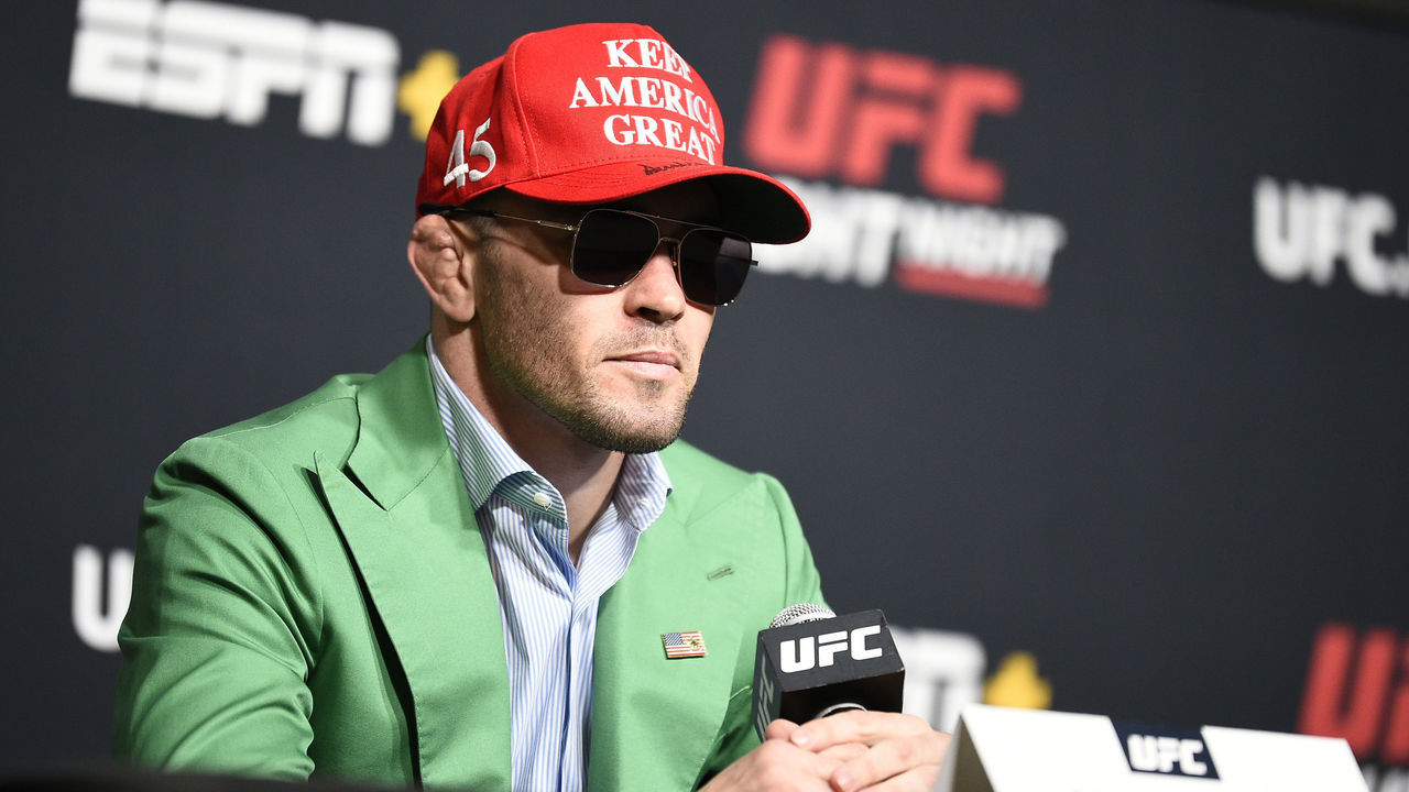 LAS VEGAS, NEVADA - SEPTEMBER 17: Colby Covington interacts with media during the UFC Fight Night press conference at UFC APEX on September 17, 2020 in Las Vegas, Nevada.