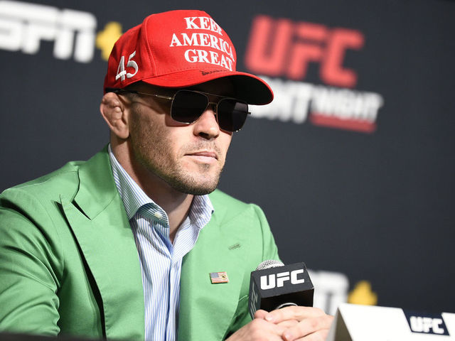 LAS VEGAS, NEVADA - SEPTEMBER 17: Colby Covington interacts with media during the UFC Fight Night press conference at UFC APEX on September 17, 2020 in Las Vegas, Nevada.