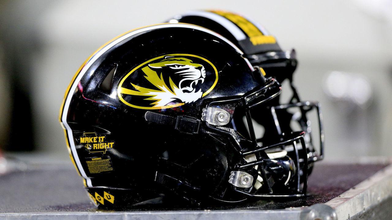 ATHENS, GA - NOVEMBER 09: Mizzou helmets on the bench during the college football game between the Georgia Bulldogs and the Missouri Tigers on November 9, 2019 at Sanford Stadium in Athens, GA.