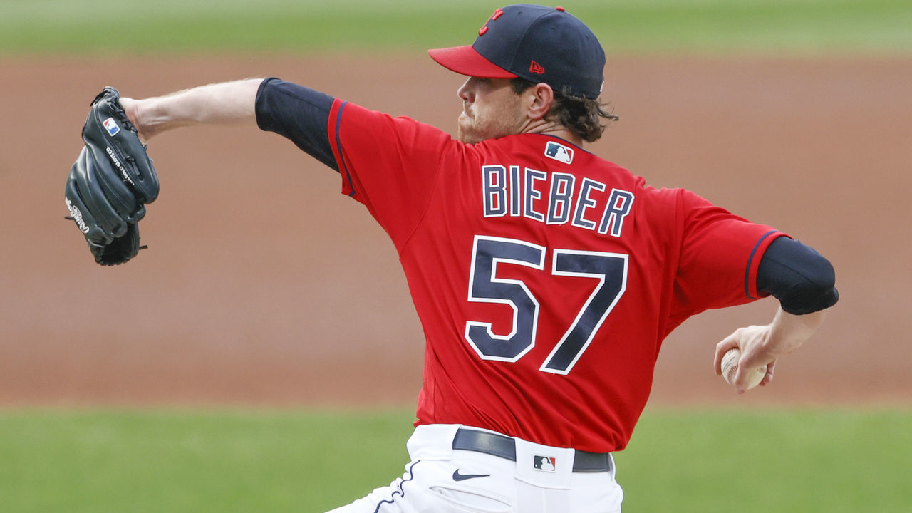 CLEVELAND, OH - SEPTEMBER 23: Shane Bieber #57 of the Cleveland Indians pitches against the Chicago White Sox during the first inning at Progressive Field on September 23, 2020 in Cleveland, Ohio.