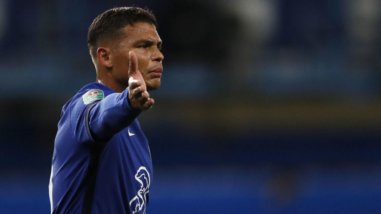Chelsea's Brazilian defender Thiago Silva reacts during the English League Cup third round football match between Chelsea and Barnsley at Stamford Bridge in London on September 23, 2020.