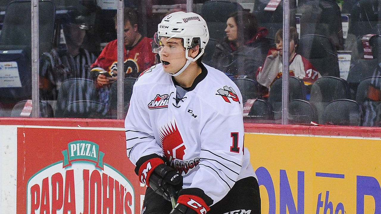 CALGARY, AB - DECEMBER 2: Daemon Hunt #10 of the Moose Jaw Warriors in action against the Calgary Hitmen during a WHL game at the Scotiabank Saddledome on December 2, 2018 in Calgary, Alberta, Canada.