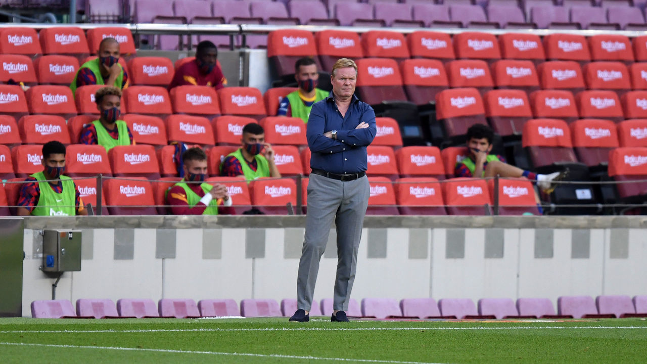BARCELONA, SPAIN - SEPTEMBER 19: Ronald Koeman, Head Coach of FC Barcelona looks on during the Joan Gamper Trophy match between FC Barcelona and Elche CF on September 19, 2020 in Barcelona, Spain.