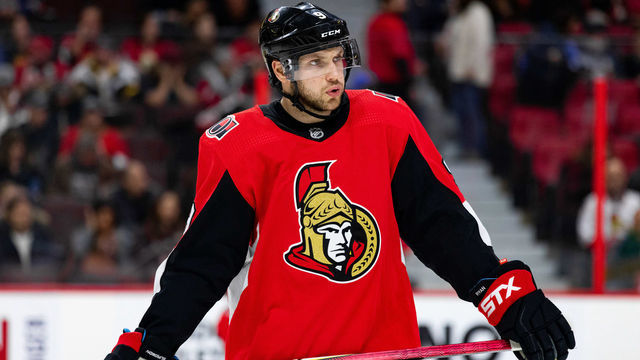 OTTAWA, ON - FEBRUARY 29: Ottawa Senators Right Wing Bobby Ryan (9) before a face-off during third period National Hockey League action between the Detroit Red Wings and Ottawa Senators on February 29, 2020, at Canadian Tire Centre in Ottawa, ON, Canada.