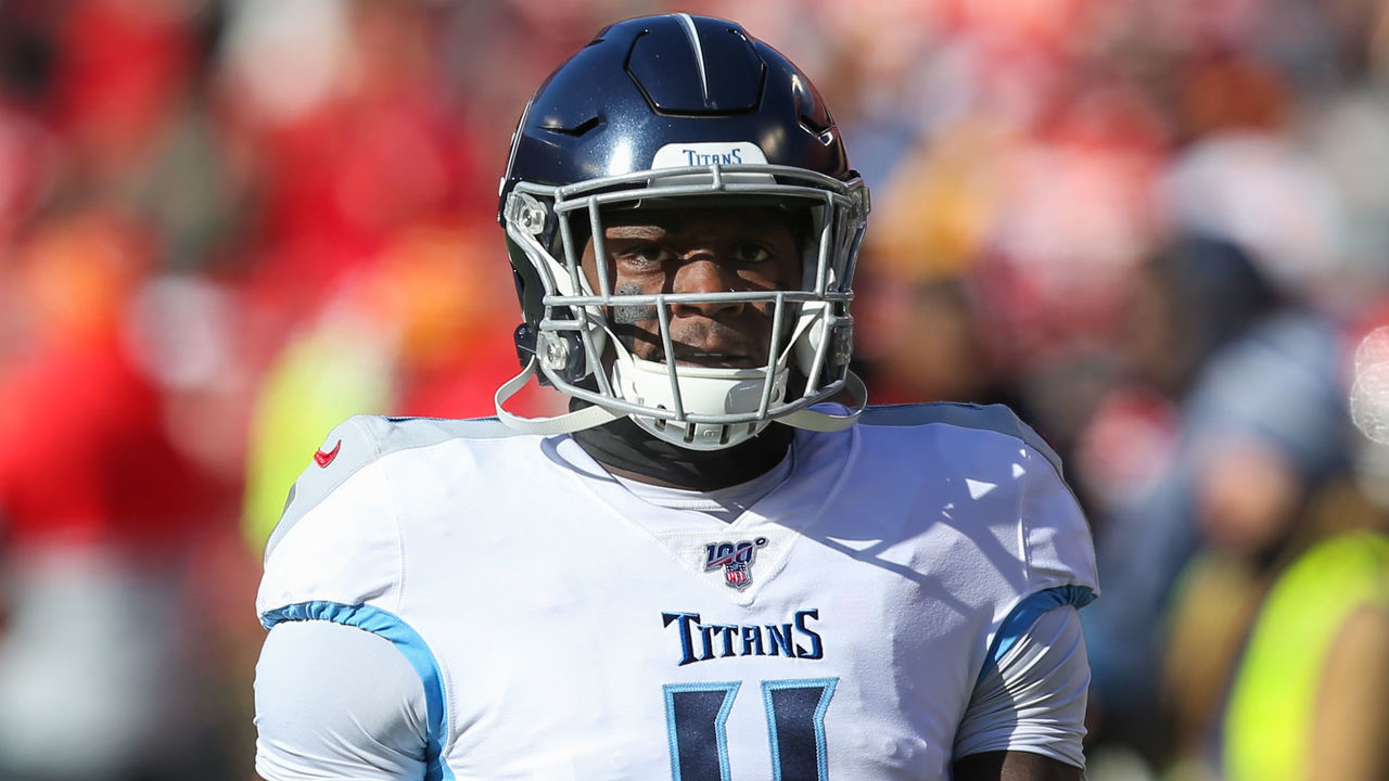 KANSAS CITY, MO - JANUARY 19: Tennessee Titans wide receiver A.J. Brown (11) before the AFC Championship game between the Tennessee Titans and Kansas City Chiefs on January 19, 2020 at Arrowhead Stadium in Kansas City, MO.