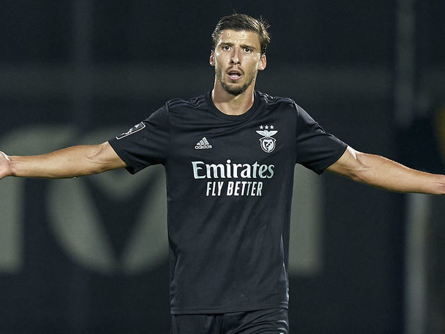 VILA NOVA DE FAMALICAO, PORTUGAL - SEPTEMBER 18: Ruben Dias of SL Benfica reacts during the Liga NOS match between FC Famalicao and SL Benfica at Estadio Municipal 22 de Junho on September 18, 2020 in Vila Nova de Famalicao, Portugal.