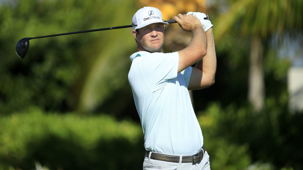 PUNTA CANA, DOMINICAN REPUBLIC - SEPTEMBER 25: Hudson Swafford plays his shot from the 16th tee during the second round of the Corales Puntacana Resort & Club Championship on September 25, 2020 in Punta Cana, Dominican Republic.