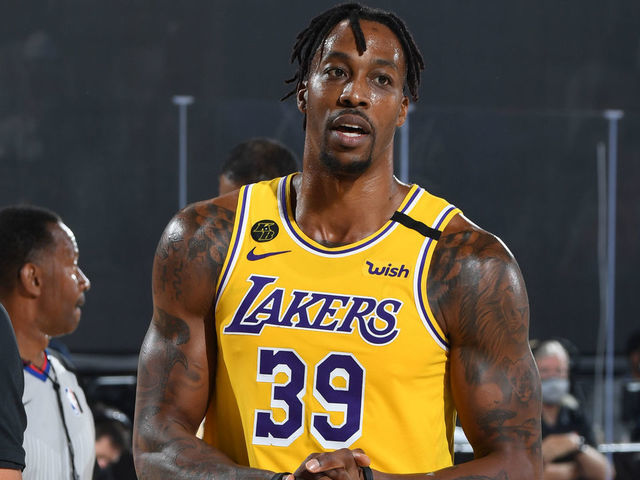 ORLANDO, FL - SEPTEMBER 24: Dwight Howard #39 of the Los Angeles Lakers looks on during the game against the Denver Nuggets during Game Four of the Western Conference Finals on September 24, 2020 in Orlando, Florida at AdventHealth Arena. NOTE TO USER: User expressly acknowledges and agrees that, by downloading and/or using this Photograph, user is consenting to the terms and conditions of the Getty Images License Agreement. Mandatory Copyright Notice: Copyright 2020 NBAE