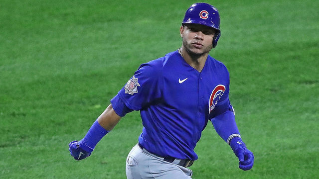 CHICAGO, ILLINOIS - SEPTEMBER 25: Willson Contreras #40 of the Chicago Cubs looks at the Cubs dugout as he runs the bases after hitting a three run home run in the 3rd inning against the Chicago White Sox at Guaranteed Rate Field on September 25, 2020 in Chicago, Illinois.