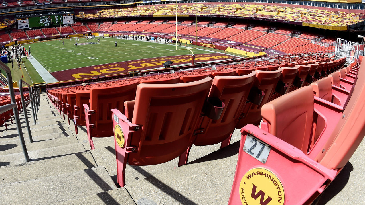 LANDOVER, MD - SEPTEMBER 13: The Washington Football Team play against the Philadelphia Eagles at FedExField on September 13, 2020 in Landover, Maryland. There are no fans at the game due to the ongoing COVID-19 pandemic.
