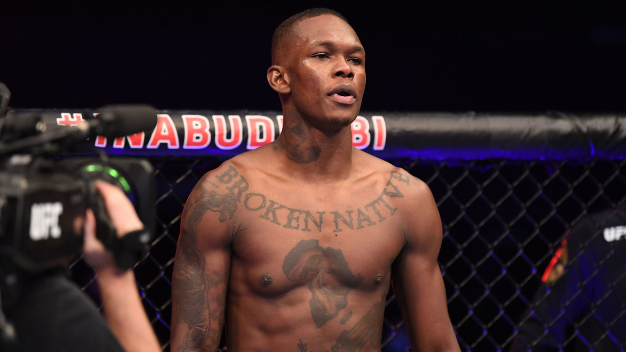 ABU DHABI, UNITED ARAB EMIRATES - SEPTEMBER 27: Israel Adesanya of Nigeria stands in his corner prior to facing Paulo Costa of Brazil in their middleweight championship bout during UFC 253 inside Flash Forum on UFC Fight Island on September 27, 2020 in Abu Dhabi, United Arab Emirates.