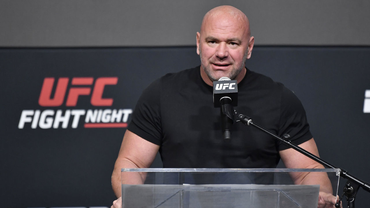 LAS VEGAS, NEVADA - SEPTEMBER 17: UFC president Dana White interacts with media during the UFC Fight Night press conference at UFC APEX on September 17, 2020 in Las Vegas, Nevada.
