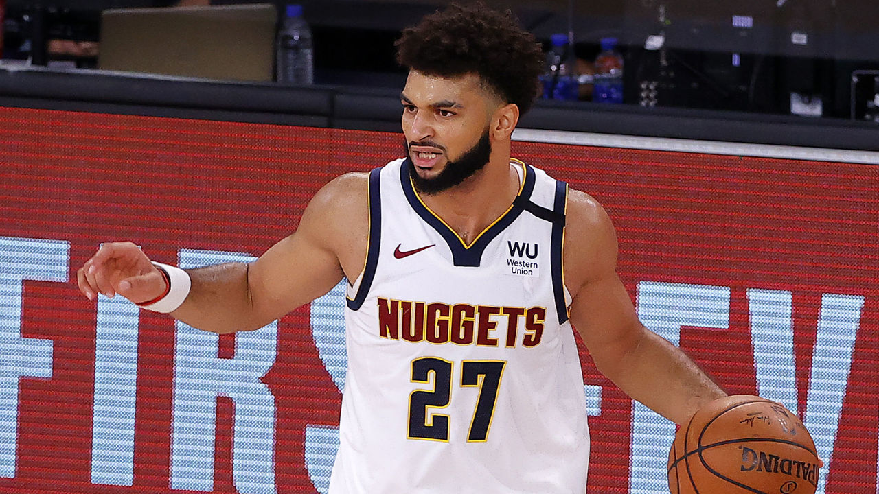 LAKE BUENA VISTA, FLORIDA - SEPTEMBER 26: Jamal Murray #27 of the Denver Nuggets reacts during the fourth quarter against the Los Angeles Lakers in Game Five of the Western Conference Finals during the 2020 NBA Playoffs at AdventHealth Arena at the ESPN Wide World Of Sports Complex on September 26, 2020 in Lake Buena Vista, Florida.