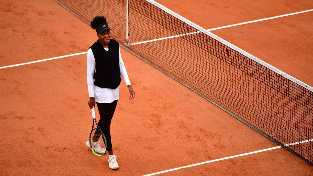 Venus Williams of the US reacts as she plays against Slovakia's Anna Karolina Schmiedlova during their women's singles first round tennis match at the Simonne Mathieu court on Day 1 of The Roland Garros 2020 French Open tennis tournament in Paris on September 27, 2020.