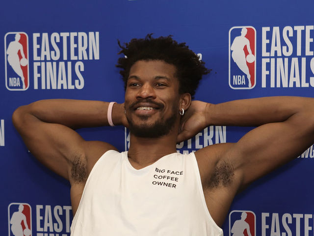 ORLANDO, FL - SEPTEMBER 15: Jimmy Butler of the Miami Heat speaks to the media after the game against the Boston Celtics in Game one of the Eastern Conference Finals of the 2020 Playoffs as part of the NBA Restart 2020 on September 15, 2020 at The Field House at ESPN Wide World of Sports Complex in Orlando, Florida. NOTE TO USER: User expressly acknowledges and agrees that, by downloading and/or using this photograph, user is consenting to the terms and conditions of the Getty Images License Agreement. Mandatory Copyright Notice: Copyright 2020 NBAE