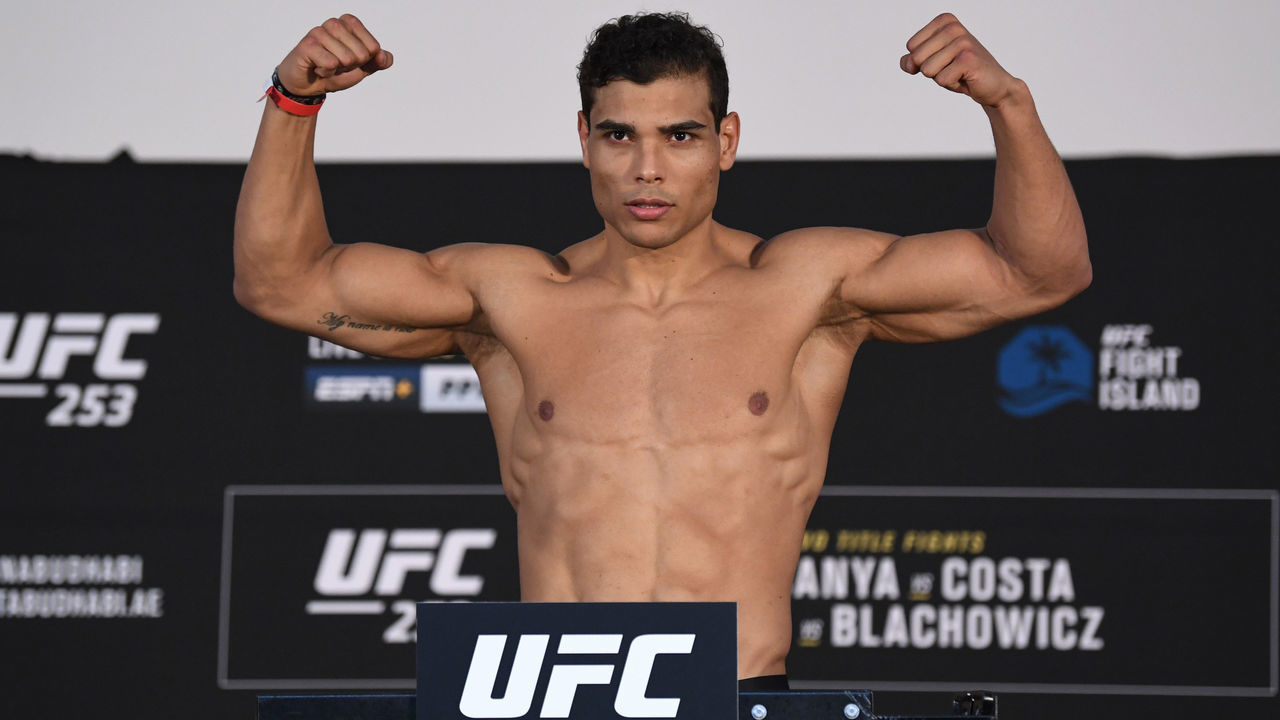 ABU DHABI, UNITED ARAB EMIRATES - SEPTEMBER 25: In this handout image provided by UFC, Paulo Costa of Brazil poses on the scale during the UFC 253 weigh-in on September 25, 2020 at Flash Forum on UFC Fight Island, Abu Dhabi, United Arab Emirates.