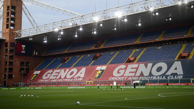 STADIO LUIGI FERRARIS, GENOA, ITALY - 2020/08/02: A general view shows almost empty stadio Luigi Ferraris prior to the Serie A football match between Genoa CFC and Hellas Verona. Italian football resumes behind closed doors following the outbreak of the COVID-19 coronavirus disease. Genoa CFC won 3-0 over Hellas Verona.