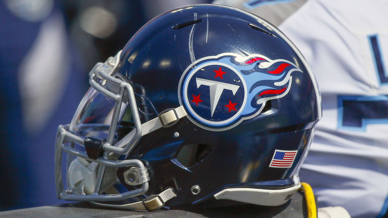 NASHVILLE, TENNESSEE - SEPTEMBER 20: A helmet of the Tennessee Titans rests on the sideline during a game against the Jacksonville Jaguars at Nissan Stadium on September 20, 2020 in Nashville, Tennessee.