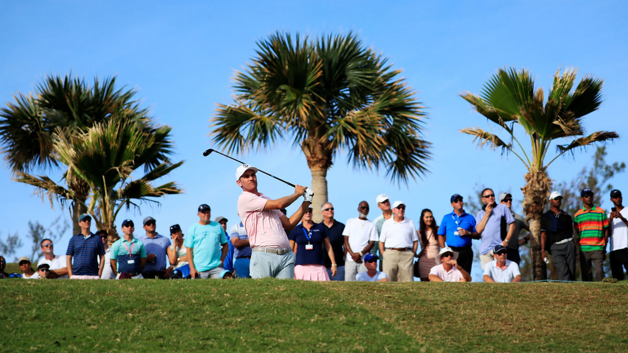 SOUTHAMPTON, BERMUDA - NOVEMBER 03: Brendon Todd of the United States plays his shot from the 14th tee during the final round of the Bermuda Championship at Port Royal Golf Course on November 03, 2019 in Southampton, Bermuda.