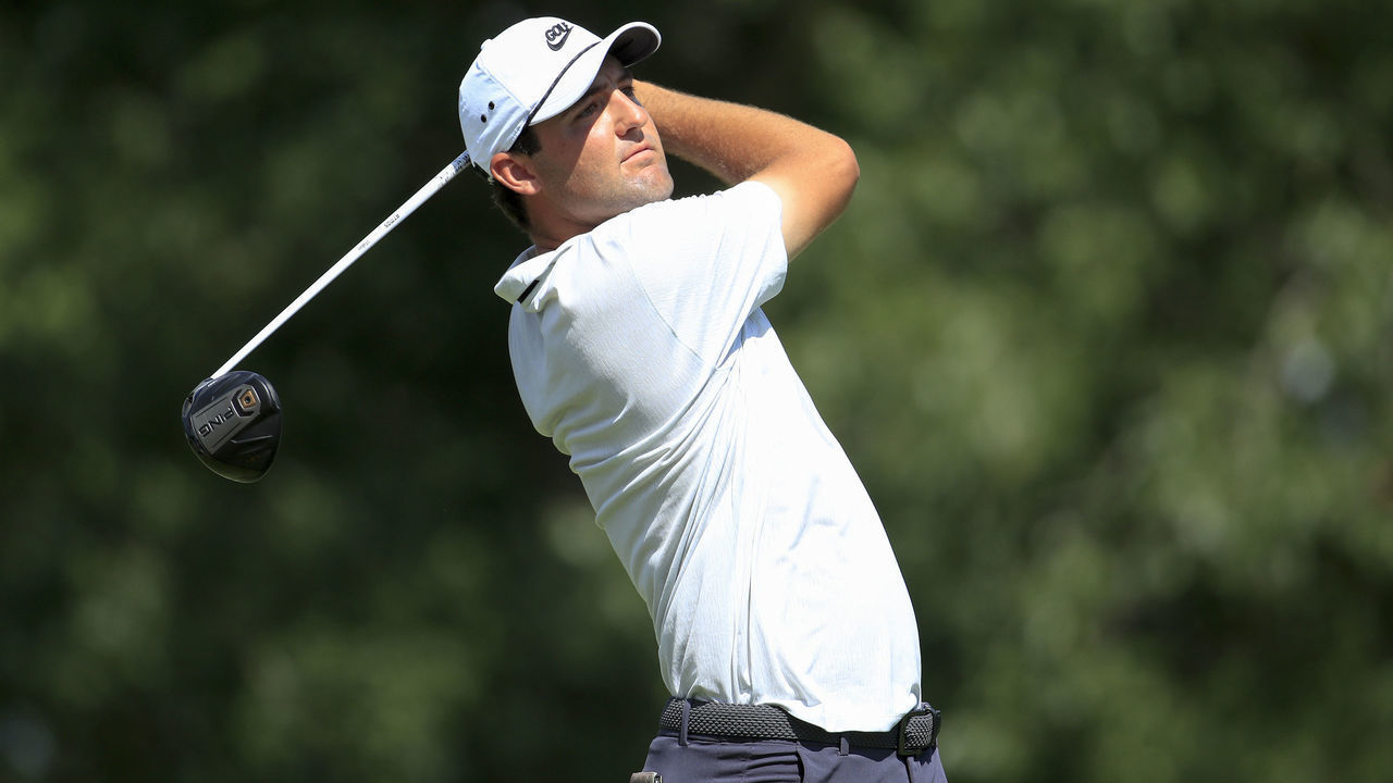 OLYMPIA FIELDS, ILLINOIS - AUGUST 28: Scottie Scheffler of the United States plays his shot from the 15th tee during the second round of the BMW Championship on the North Course at Olympia Fields Country Club on August 28, 2020 in Olympia Fields, Illinois.