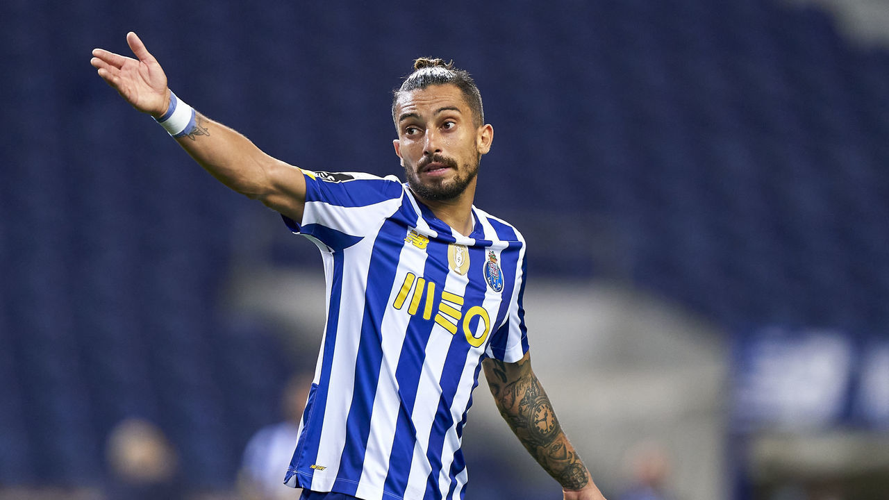 PORTO, PORTUGAL - SEPTEMBER 19: Alex Telles of FC Porto reacts during the Liga NOS match between FC Porto and SC Braga at Estadio do Dragao on September 19, 2020 in Porto, Portugal.