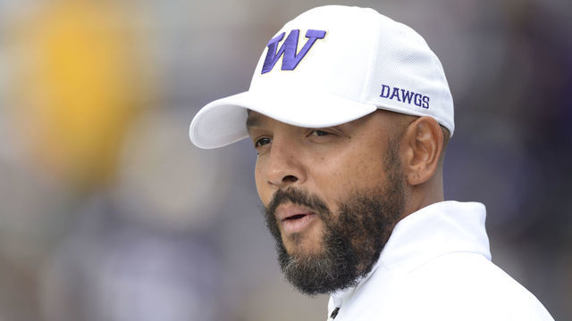 SEATTLE, WA - SEPTEMBER 28: UW defensive coordinator Jimmy Lake looks on before a PAC12 Conference game between the Washington Huskies and the USC Trojans on September 28, 2019, at Husky Stadium in Seattle, WA.