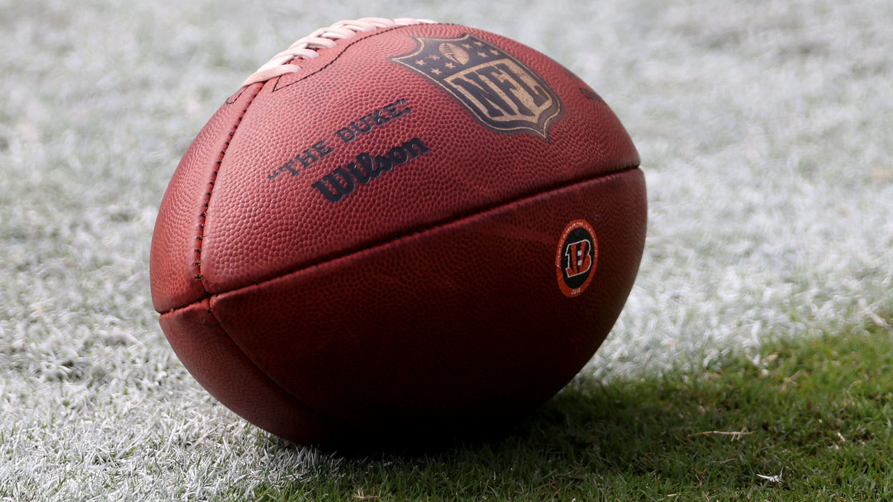 PHILADELPHIA, PENNSYLVANIA - SEPTEMBER 27: A Cincinnati Bengals ball sits in the end zone during warm ups against the Philadelphia Eagles at Lincoln Financial Field on September 27, 2020 in Philadelphia, Pennsylvania.