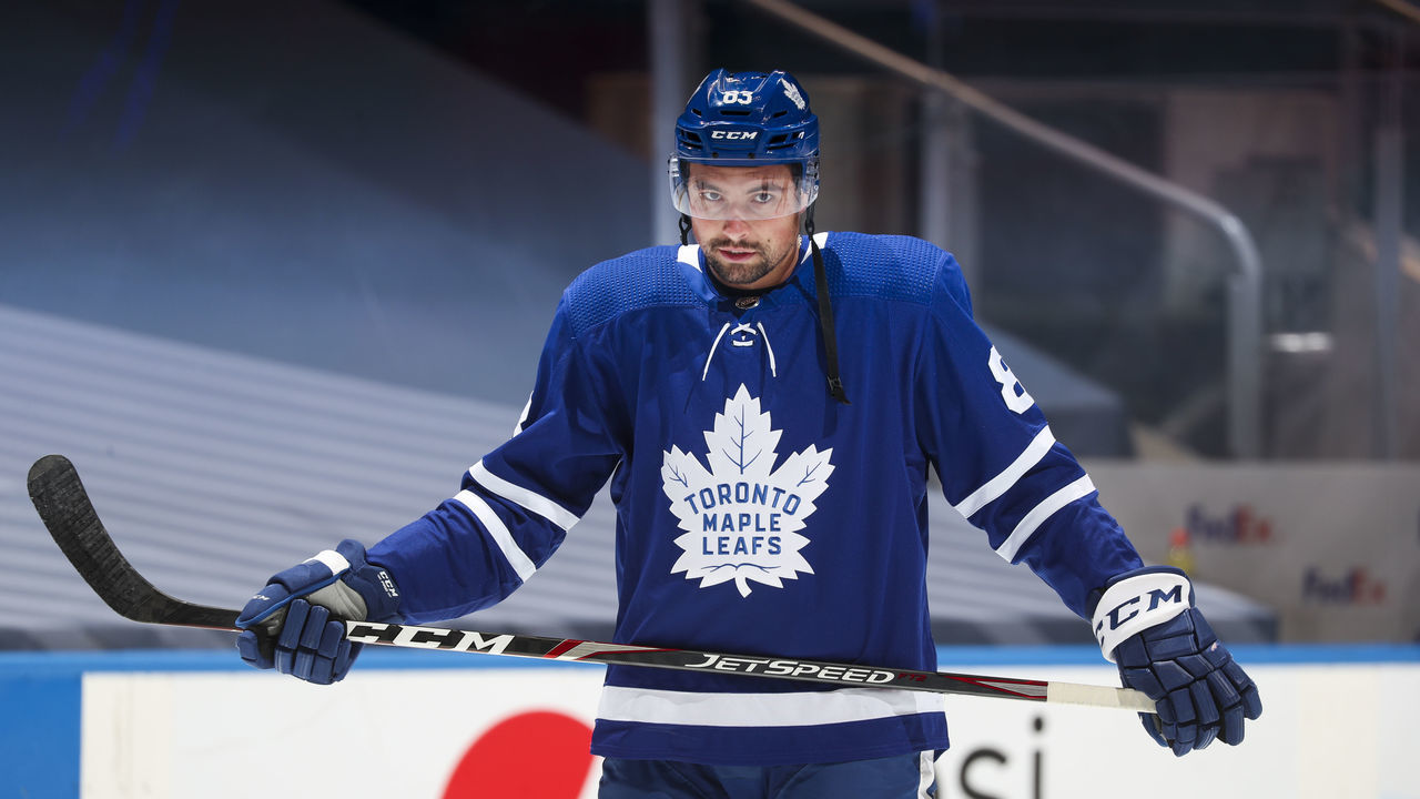 TORONTO, ONTARIO - AUGUST 02: Cody Ceci #83 of the Toronto Maple Leafs warms up before facing the Columbus Blue Jackets in Game One of the Eastern Conference Qualification Round at Scotiabank Arena on August 02, 2020 in Toronto, Ontario.