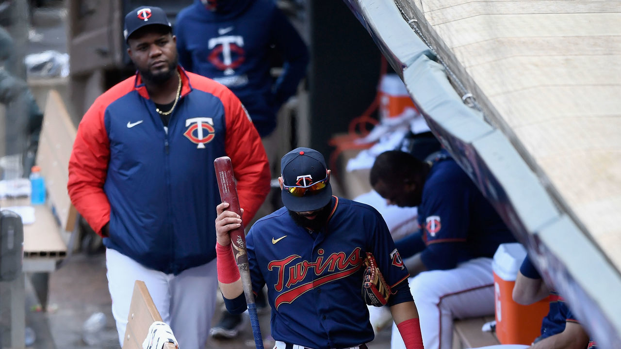MINNEAPOLIS, MINNESOTA - SEPTEMBER 30: Michael Pineda #35 and Marwin Gonzalez #9 of the Minnesota Twins walk through the dugout after being defeated by the Houston Astros in Game Two in the American League Wild Card Round at Target Field on September 30, 2020 in Minneapolis, Minnesota. The Astros defeated the Twins 3-1.