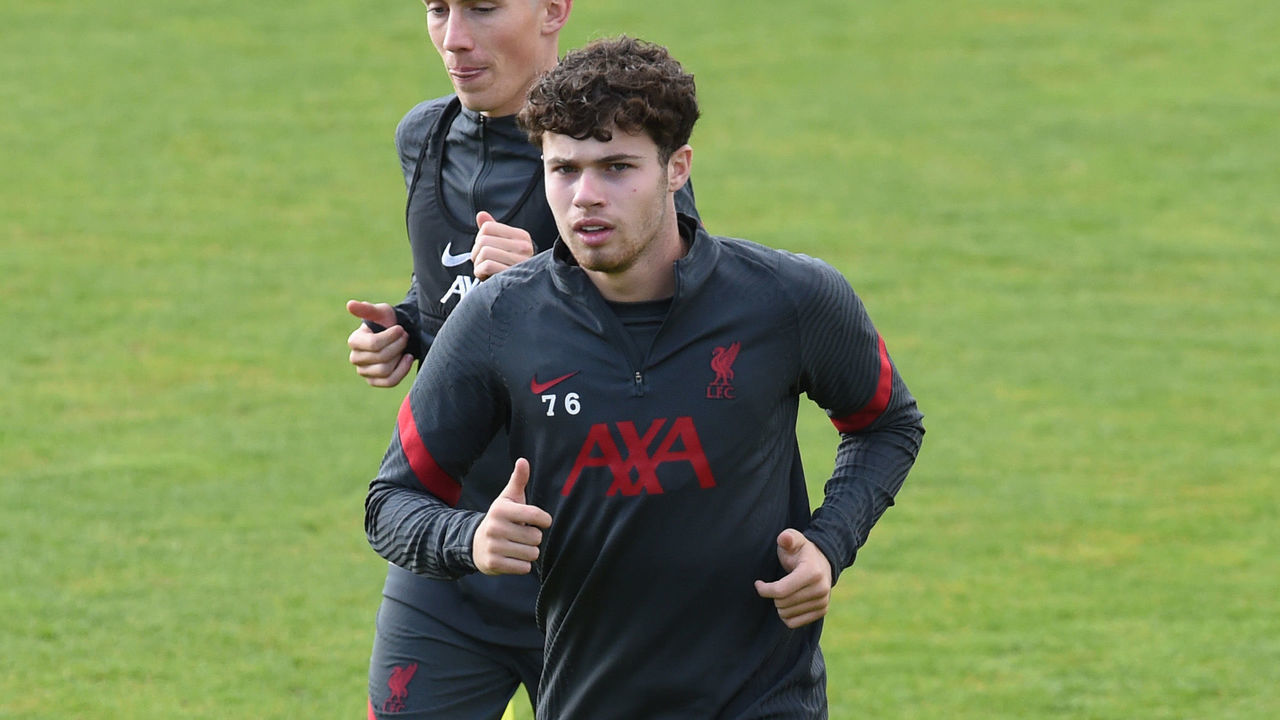 LIVERPOOL, ENGLAND - SEPTEMBER 29: (THE SUN OUT, THE SUN ON SUNDAY OUT) Neco Williams of Liverpool with Harry Wilson of Liverpool during a training session at Melwood Training Ground on September 29, 2020 in Liverpool, England.