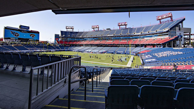 NASHVILLE, TN - SEPTEMBER 20: View of empty seats as the teams warm up before a game between the Jacksonville Jaguars and the Tennessee Titans at Nissan Stadium on September 20, 2020 in Nashville, Tennessee. The Titans defeated the Jaguars 33-30.